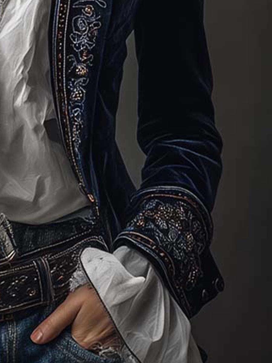 Erica | Long Vintage Jacket with Embroidery