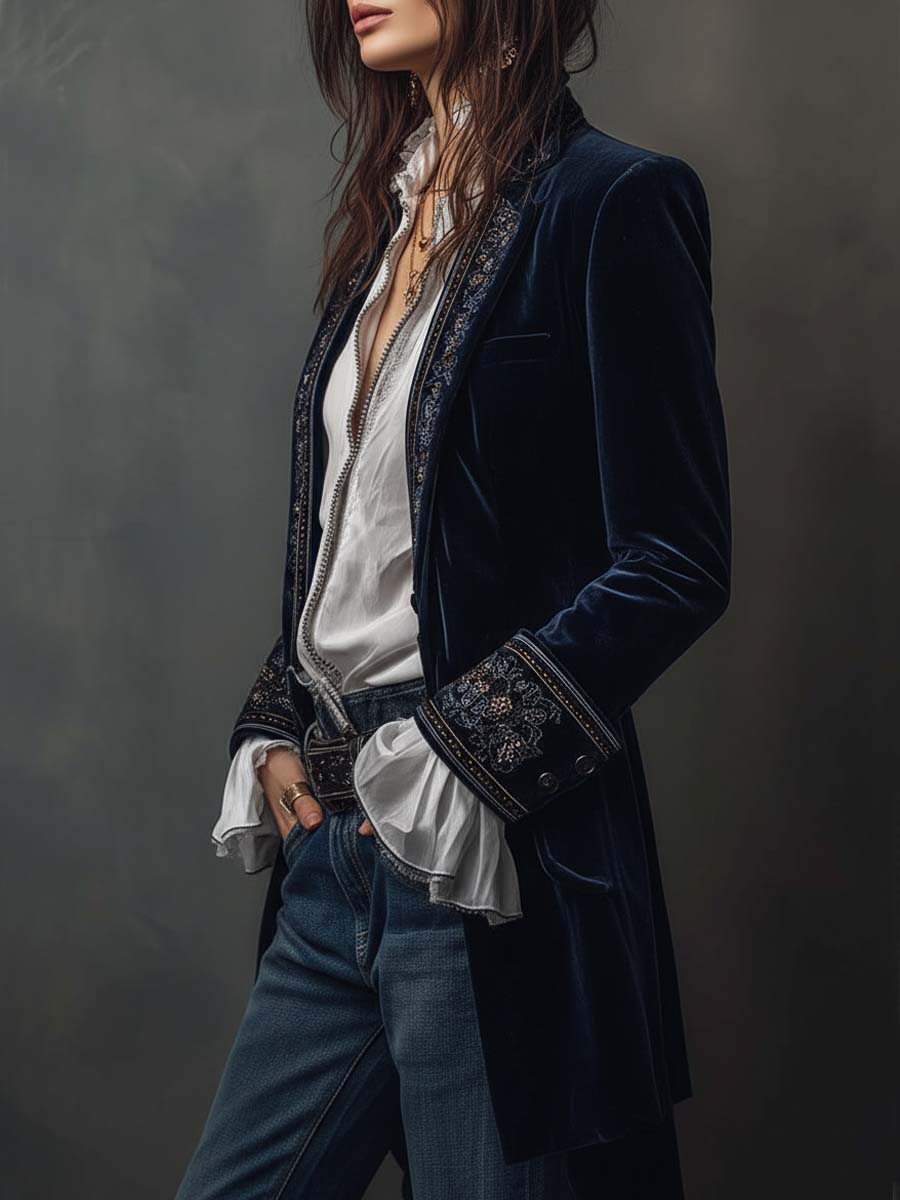 Erica | Long Vintage Jacket with Embroidery