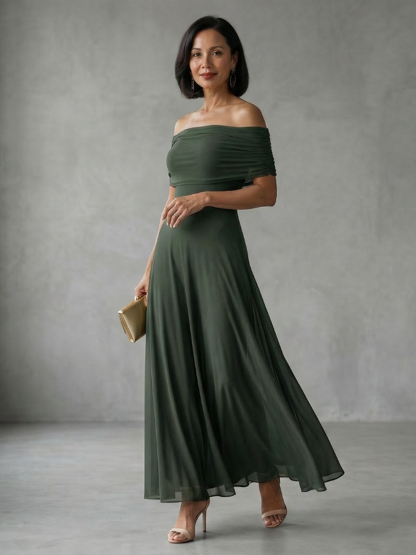Junia | Off Shoulder Draped Midi Dress