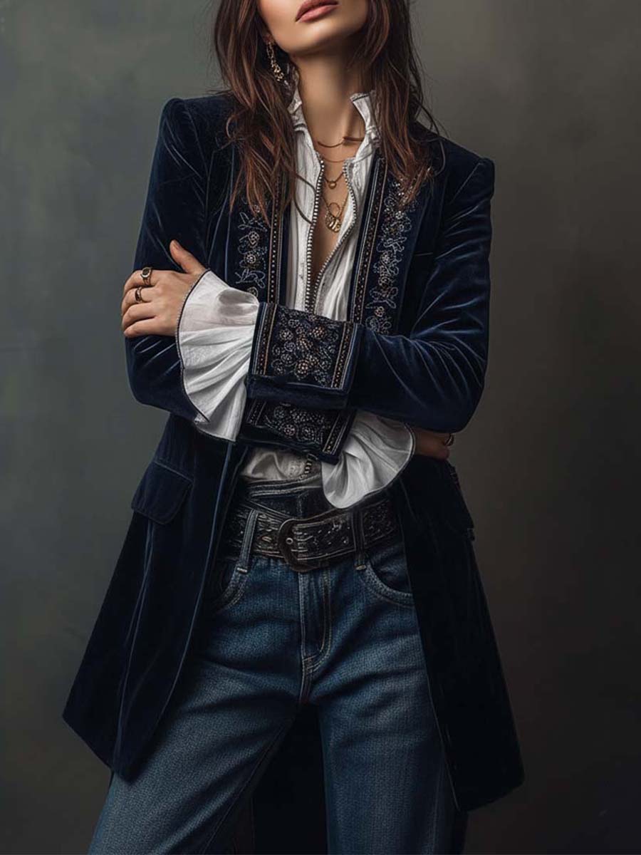 Erica | Long Vintage Jacket with Embroidery