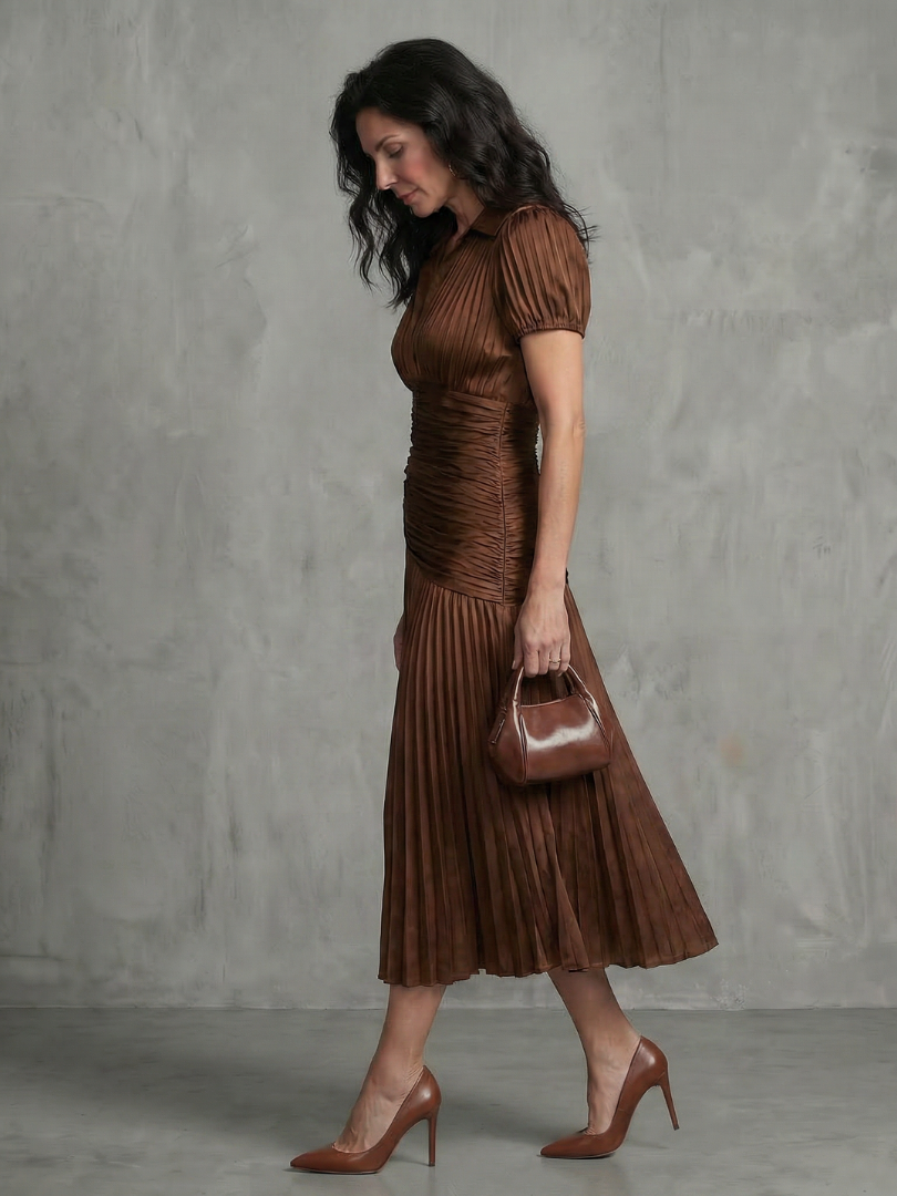 Theodosia | Pleated Waistline Stripe Midi Dress