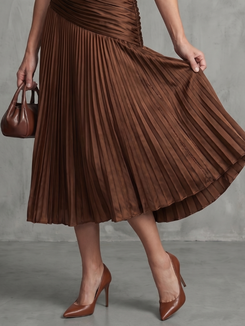 Theodosia | Pleated Waistline Stripe Midi Dress