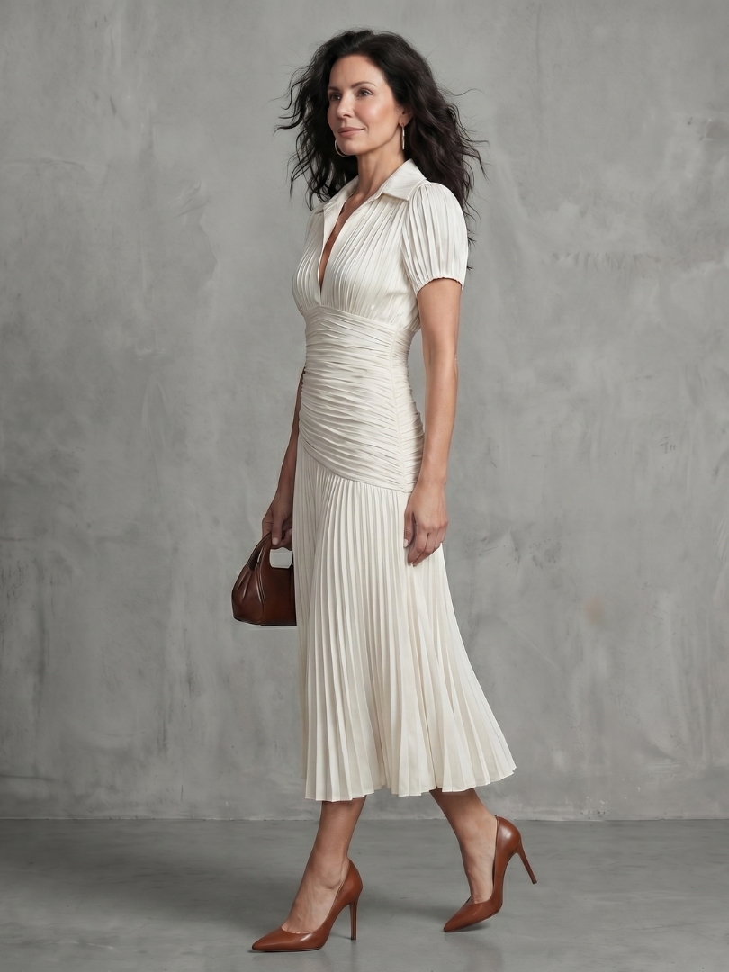 Thomasina | Pleated Waistline Stripe Midi Dress