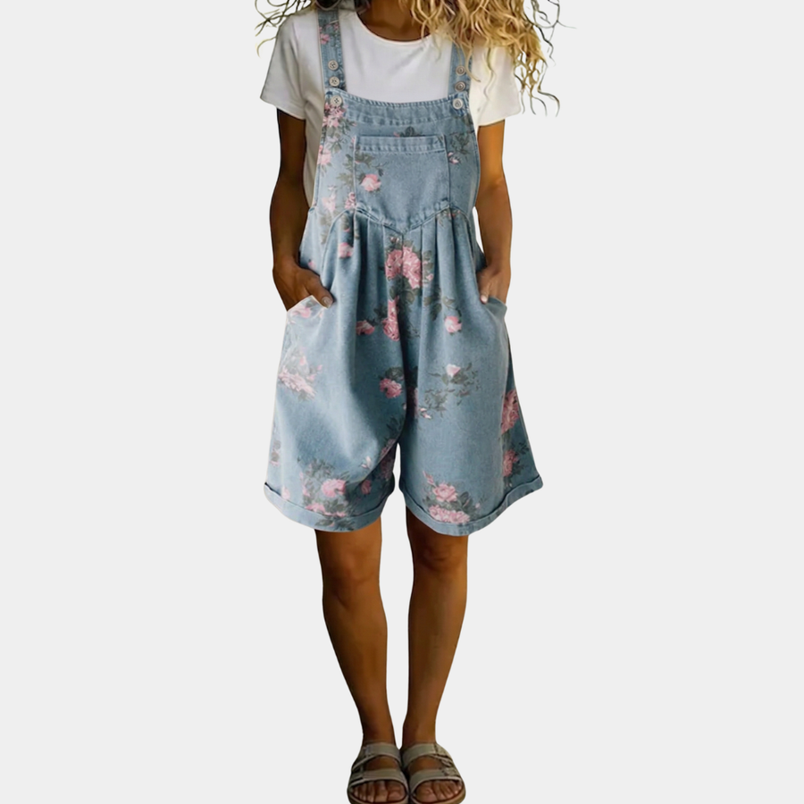 Judy | Vintage Washed Soft Denim Floral Jumpsuit