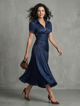 Theodosia | Pleated Waistline Stripe Midi Dress
