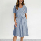 Isla | Blue Striped Midi Dress with Pockets