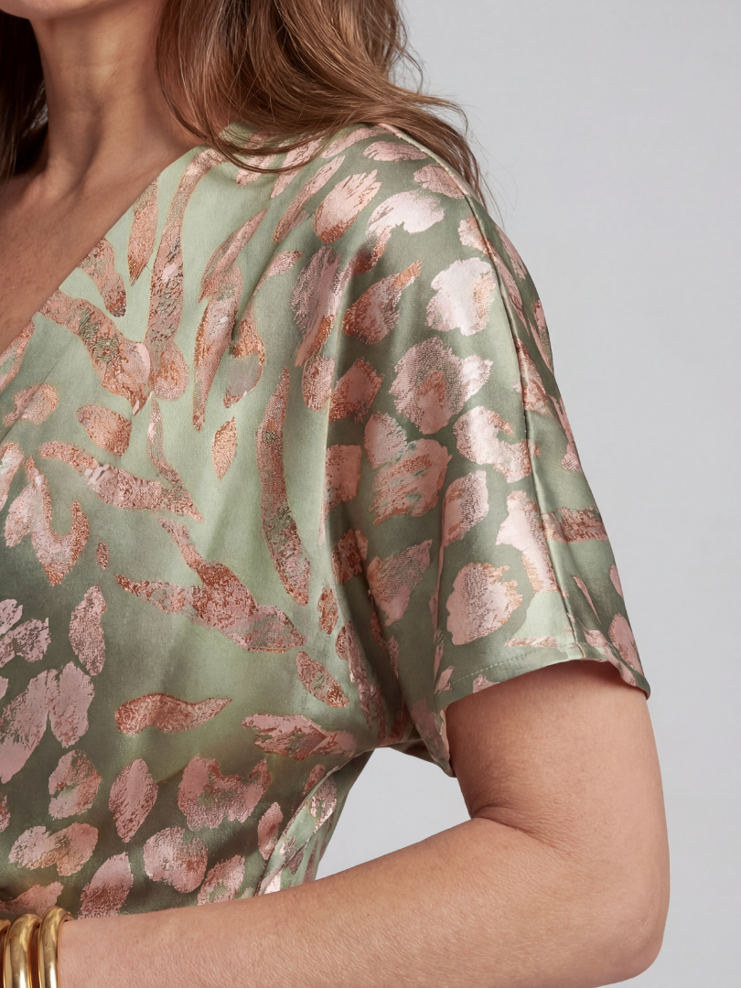 Delphine | Abstract Print V Neck Twist Waist Midi Dress
