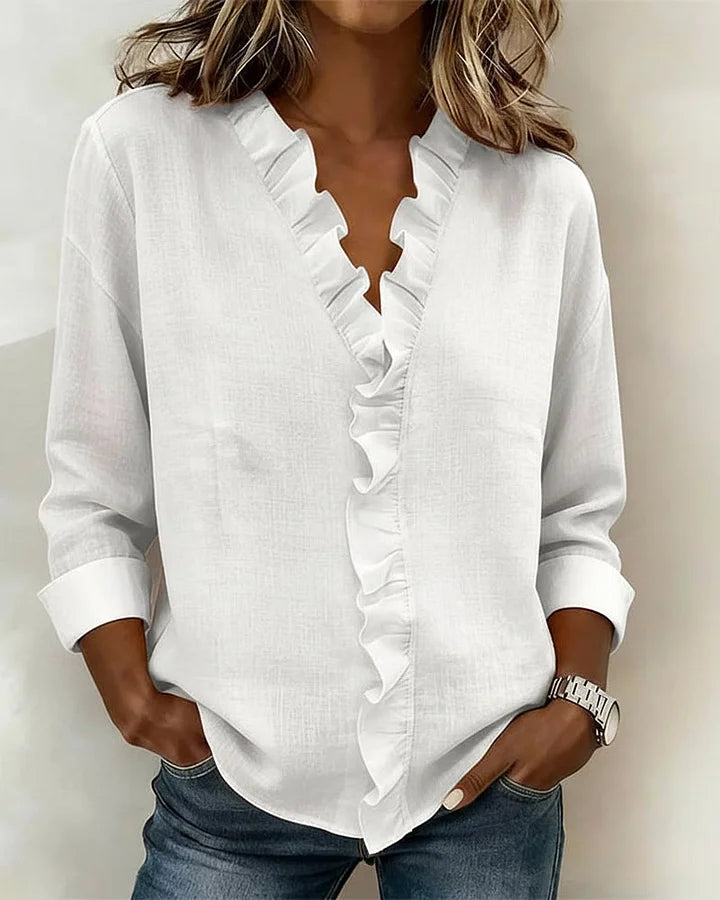 Indie | V-Neck Blouse with Ruffles