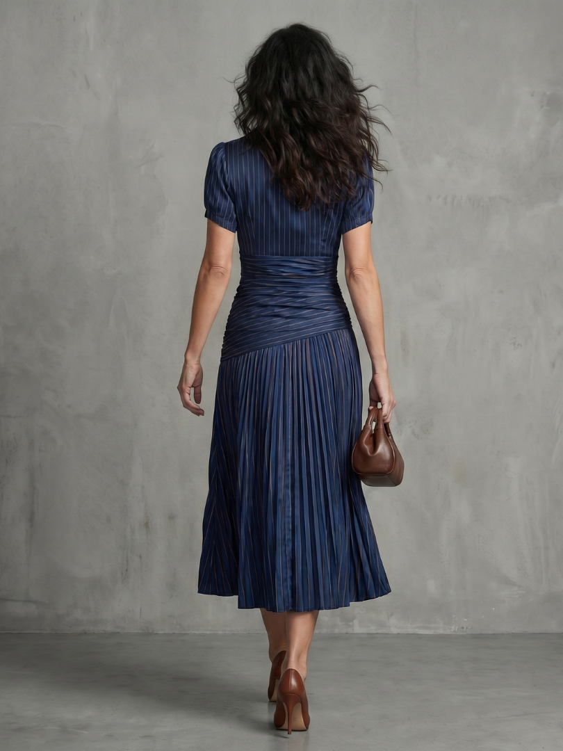 Thomasina | Pleated Waistline Stripe Midi Dress