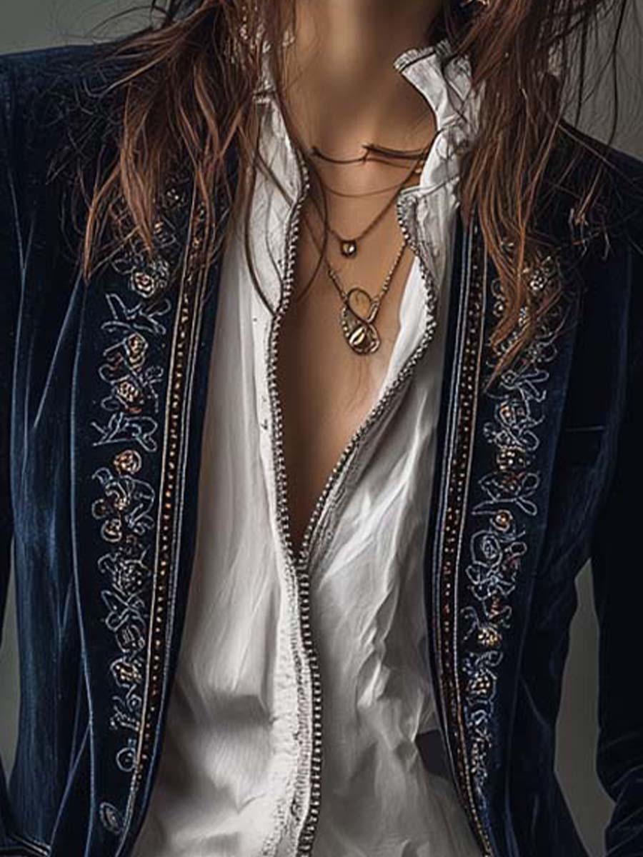 Erica | Long Vintage Jacket with Embroidery