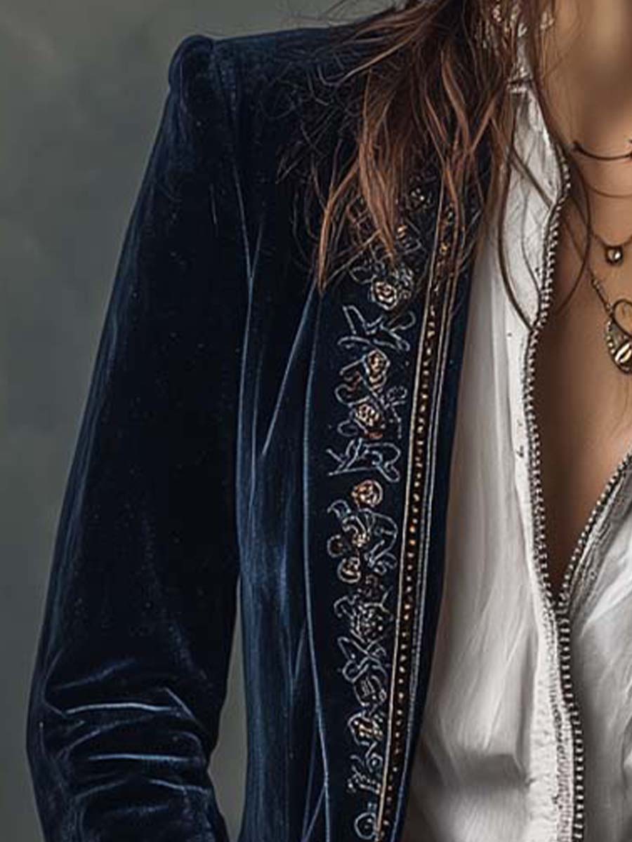Erica | Long Vintage Jacket with Embroidery