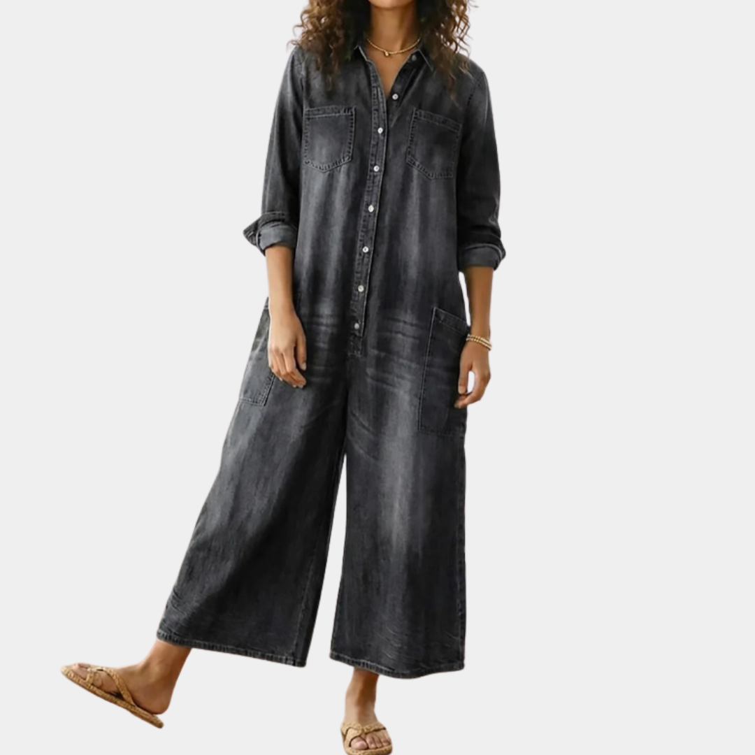 Diana | Vintage Washed Soft Denim Jumpsuit with Button Closure