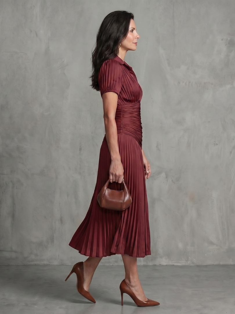 Thomasina | Pleated Waistline Stripe Midi Dress