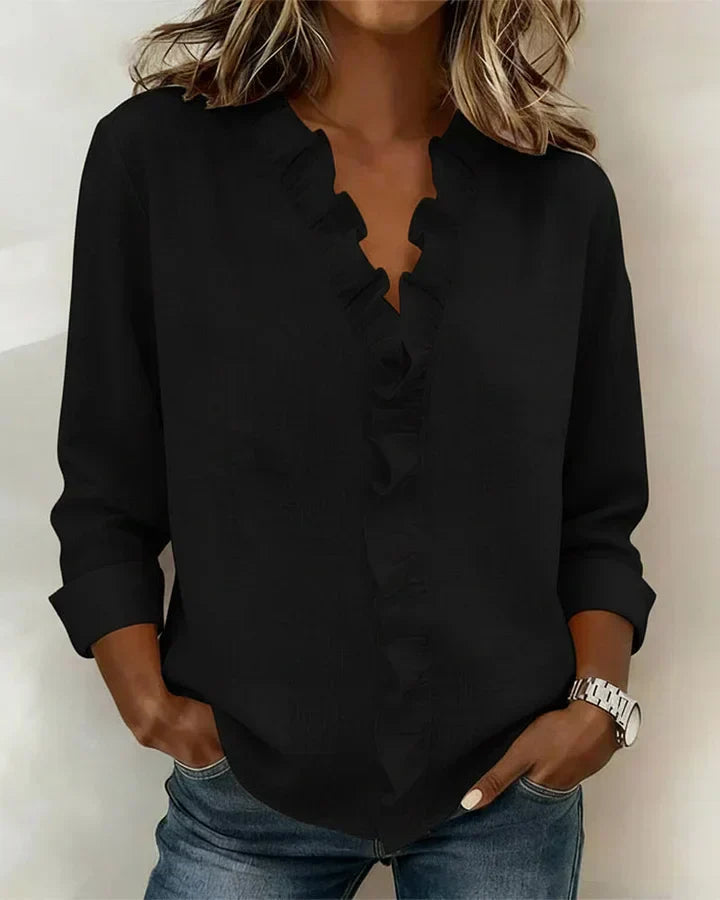 Indie | V-Neck Blouse with Ruffles