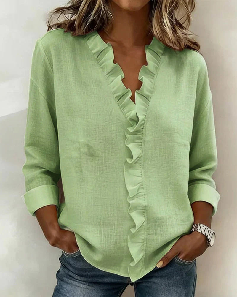 Indie | V-Neck Blouse with Ruffles