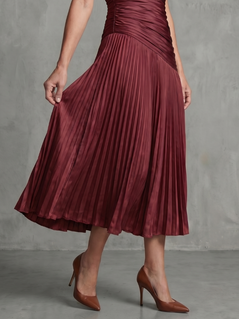 Thomasina | Pleated Waistline Stripe Midi Dress
