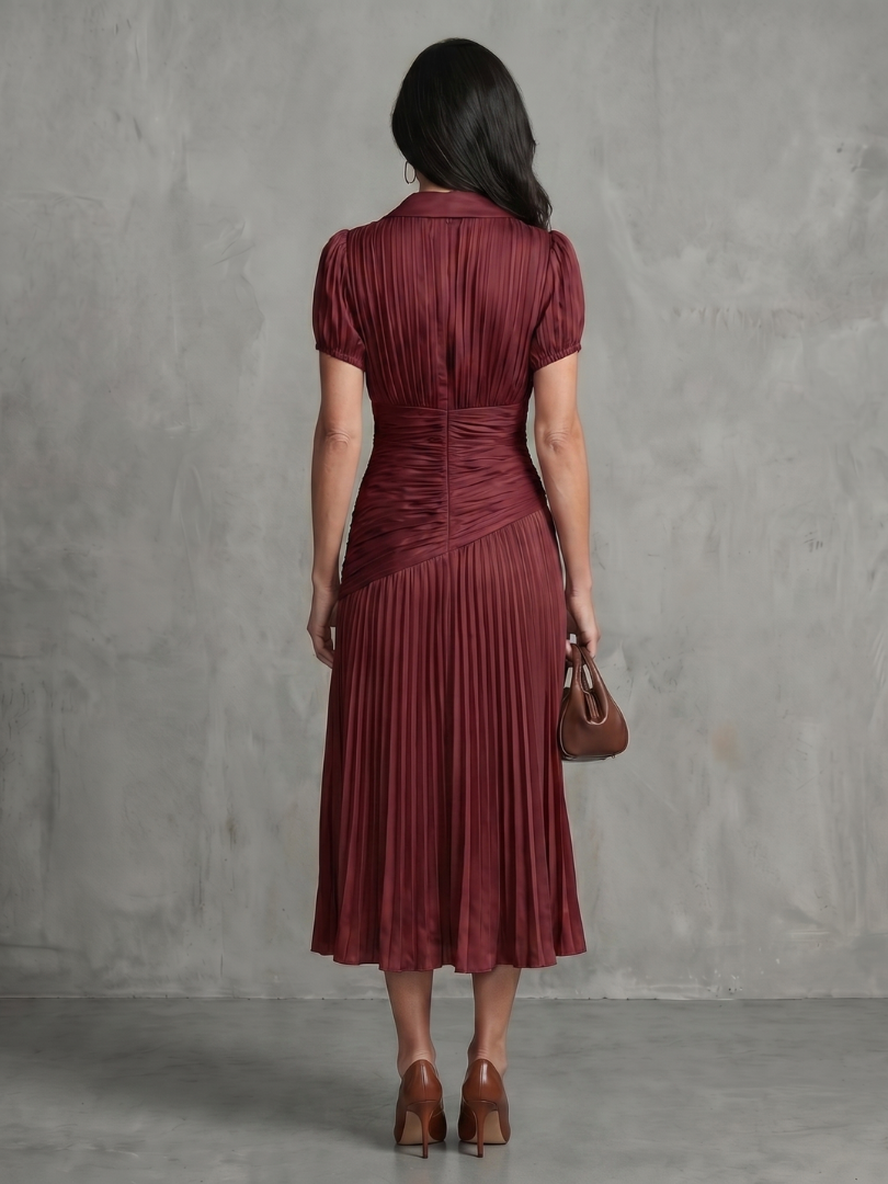 Thomasina | Pleated Waistline Stripe Midi Dress