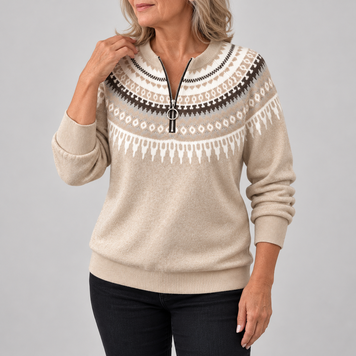 Diana | Fair Isle Zip-Neck Jumper