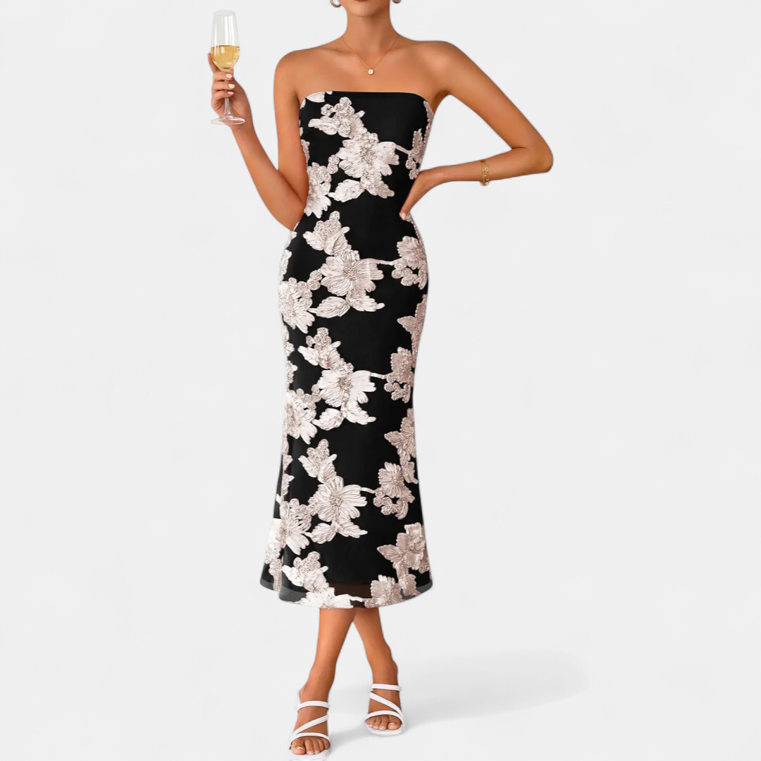 Eleanor | 3D Floral Off-Shoulder Bandeau Dress