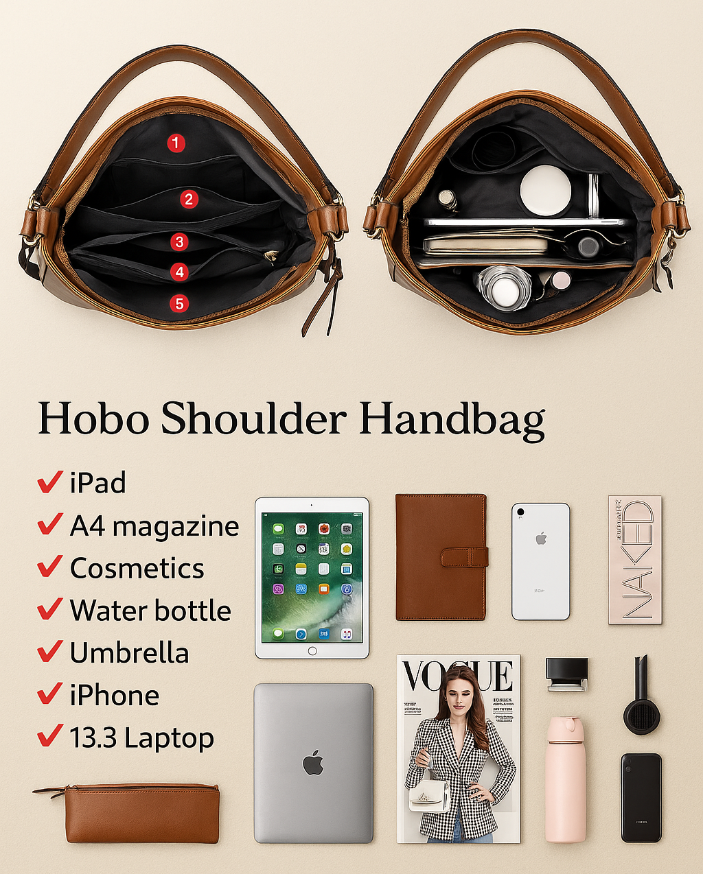 Hobo | Luxury Leather Anti-Theft Handbag + Free Pouch Wallet