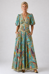 Eloise | Airy Maxi Dress with Puff Sleeves and V Neck
