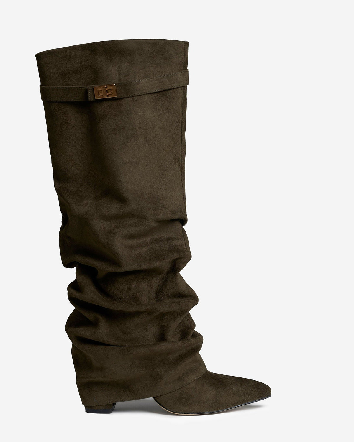 Lavista | Slouchy Suede Knee High Boots - Olive green