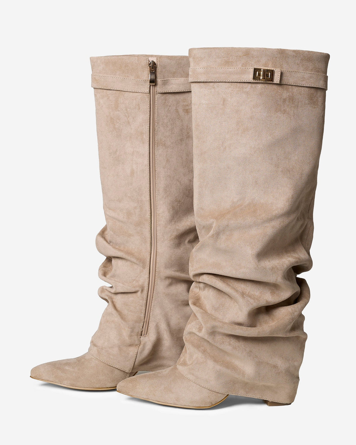 Lavista | Slouchy Suede Knee High Boots - Beige