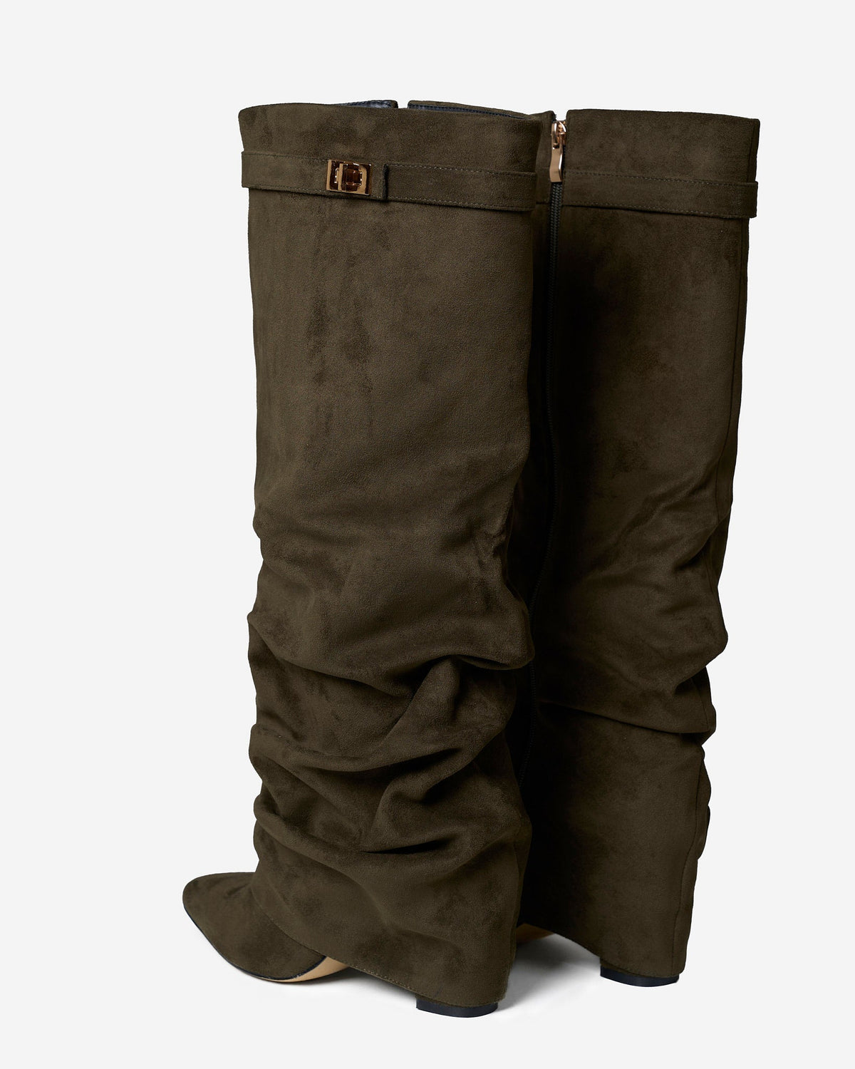 Lavista | Slouchy Suede Knee High Boots - Olive green