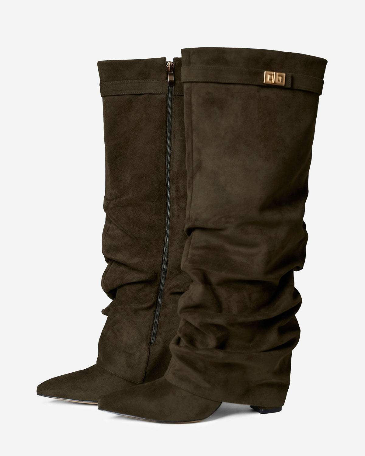Lavista | Slouchy Suede Knee High Boots - Olive green