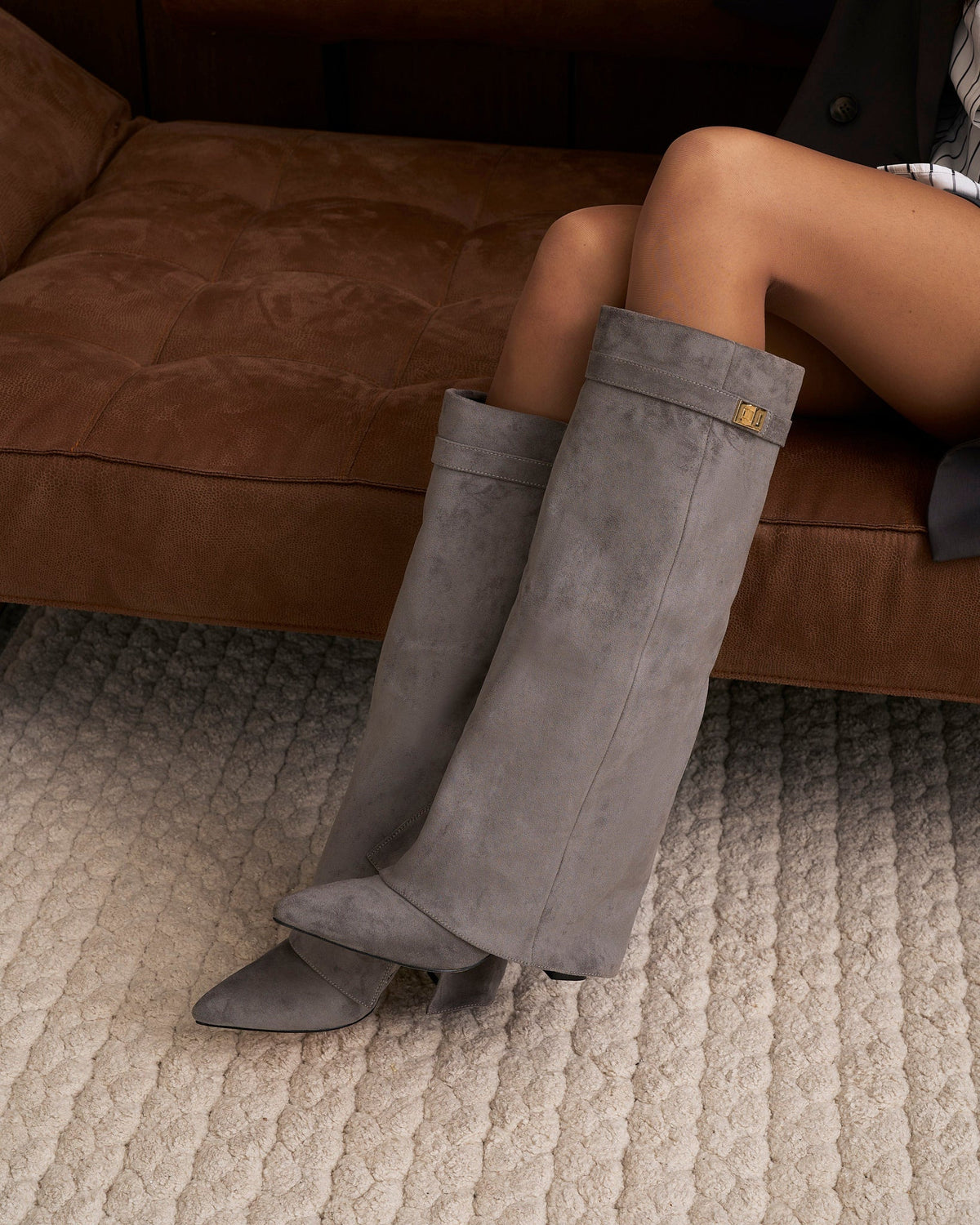 Lavista | Suede Knee High Boots - Grey