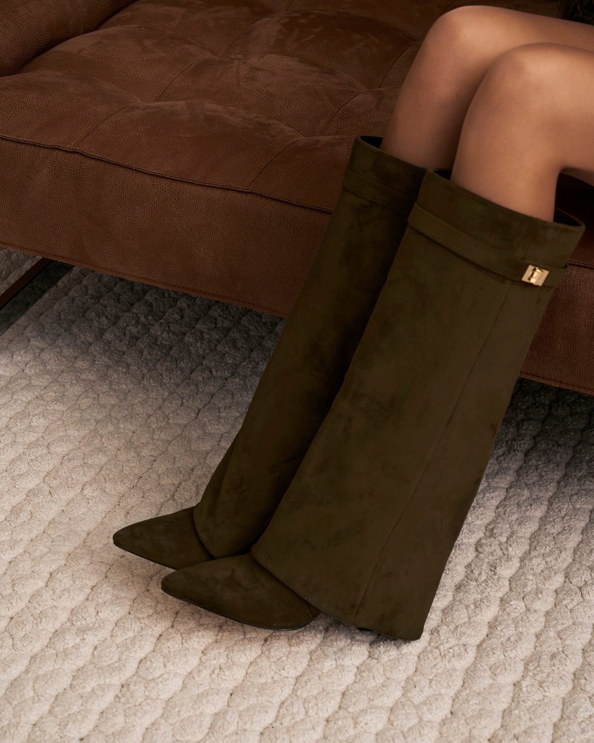 Lavista | Suede Knee High Boots - Olive green