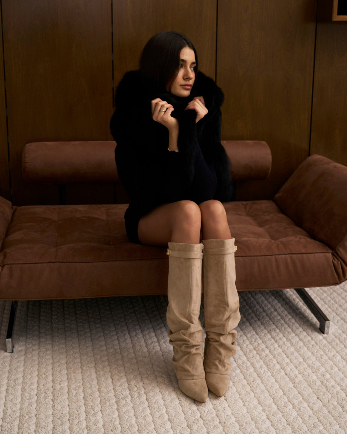 Lavista | Slouchy Suede Knee High Boots - Beige