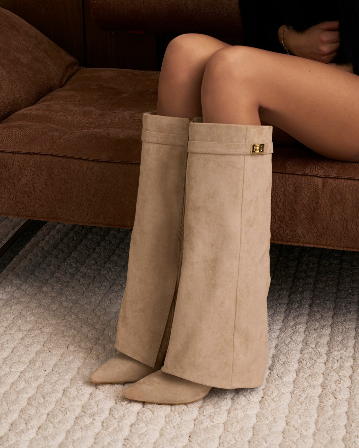 Lavista | Suede Knee High Boots - Beige