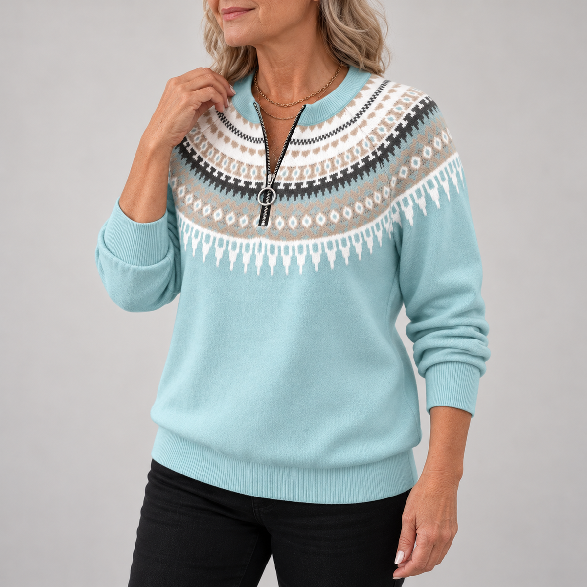 Diana | Fair Isle Zip-Neck Jumper
