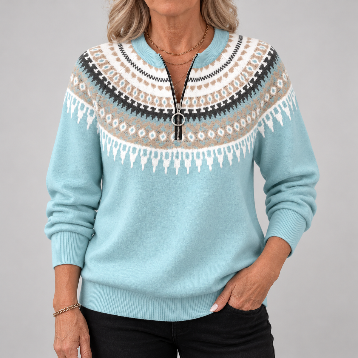 Diana | Fair Isle Zip-Neck Jumper