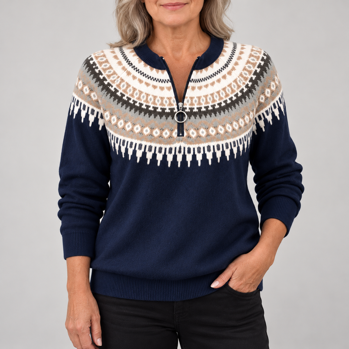 Diana | Fair Isle Zip-Neck Jumper