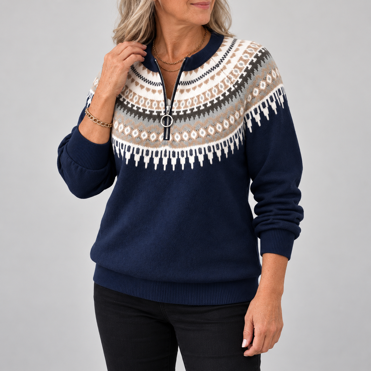 Diana | Fair Isle Zip-Neck Jumper