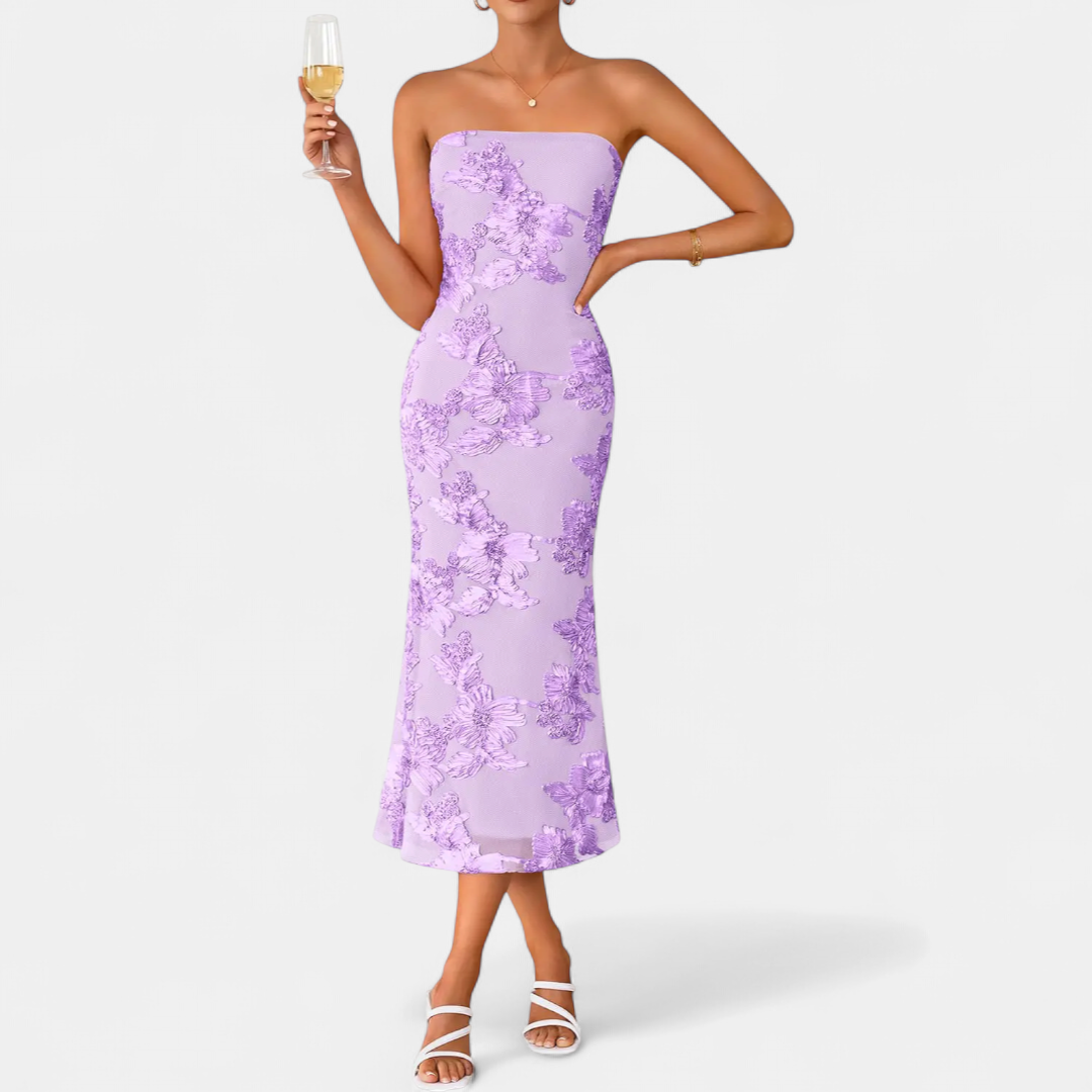 Eleanor | 3D Floral Off-Shoulder Bandeau Dress