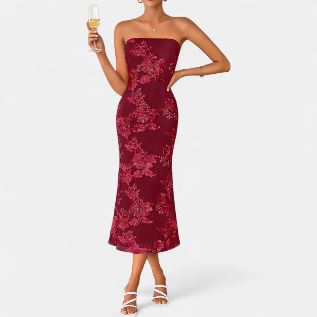 Eleanor | 3D Floral Off-Shoulder Bandeau Dress