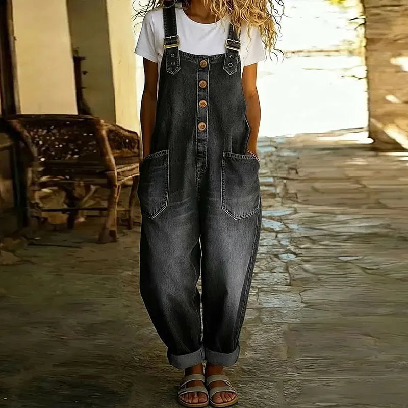 Mae | Vintage Soft Denim-Look Dungarees with Adjustable straps