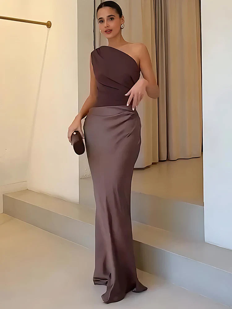 Aleida | One-Shoulder Satin Maxi Dress