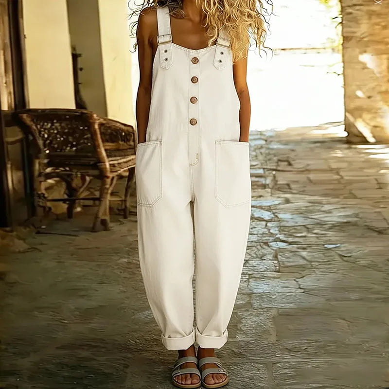 Mae | Vintage Soft Denim-Look Dungarees with Adjustable straps