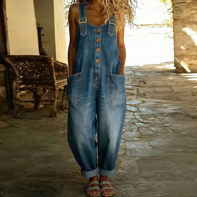 Mae | Vintage Soft Denim-Look Dungarees with Adjustable straps