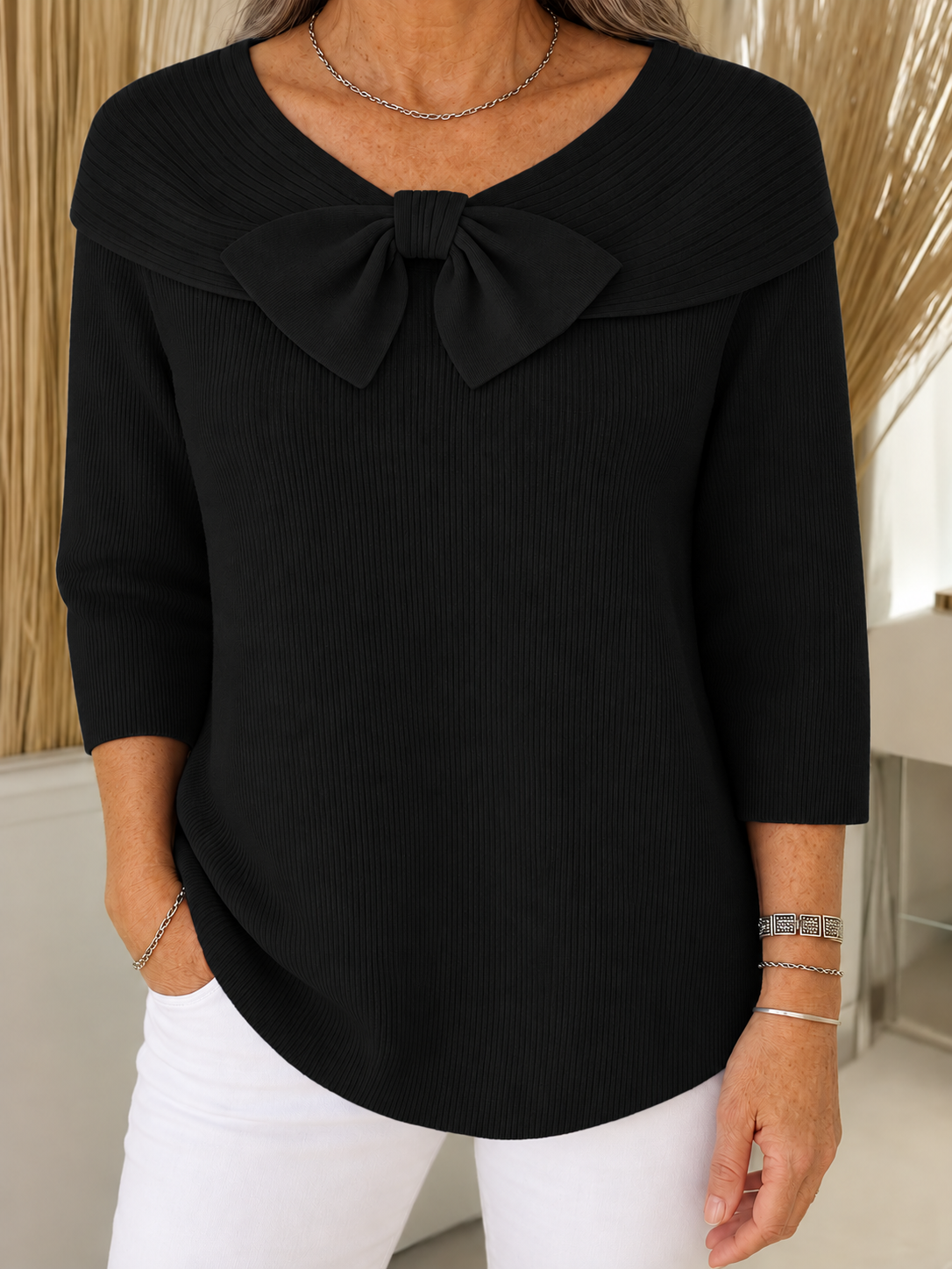 Victoria | Elegant Knitted Top with Bow