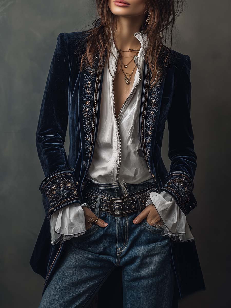Erica | Long Vintage Jacket with Embroidery