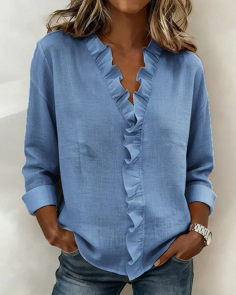 Indie | V-Neck Blouse with Ruffles