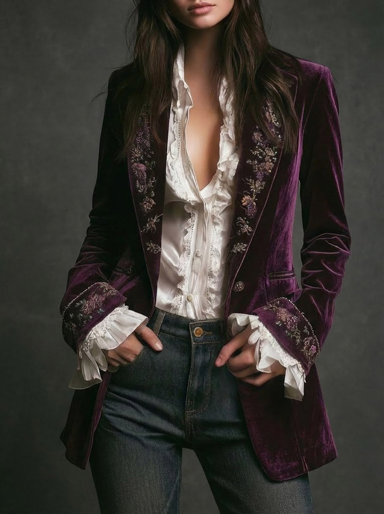 Erica | Long Vintage Jacket with Embroidery