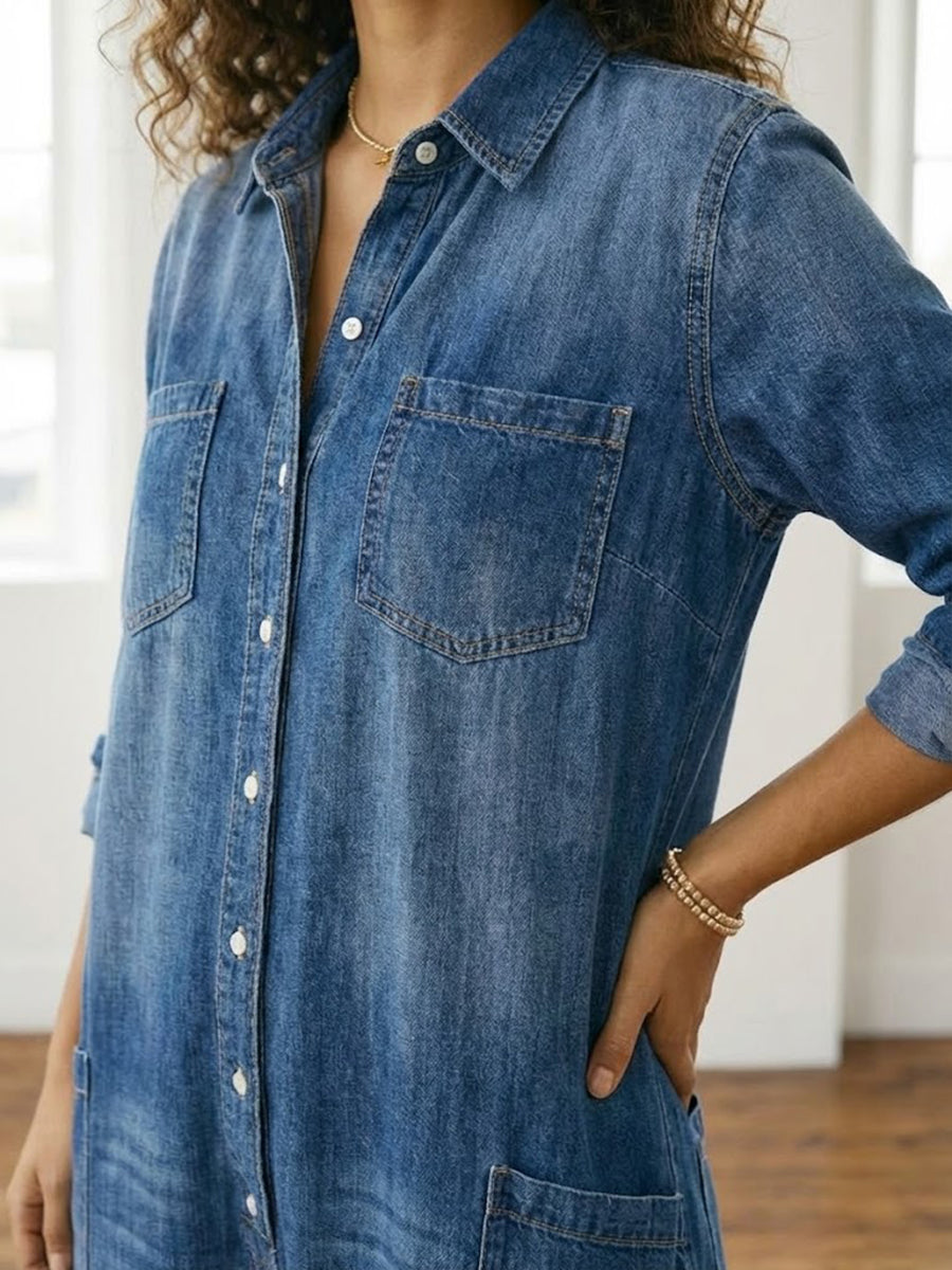 Diana | Vintage Washed Soft Denim Jumpsuit with Button Closure