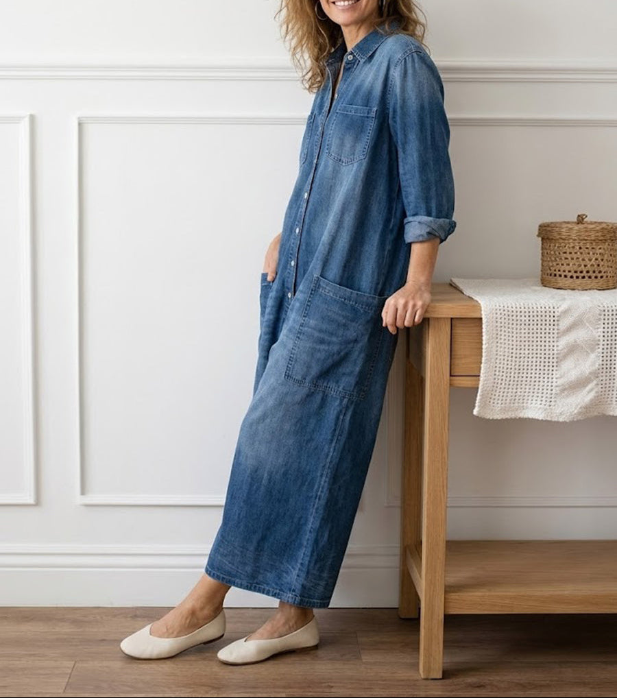 Diana | Vintage Washed Soft Denim Jumpsuit with Button Closure